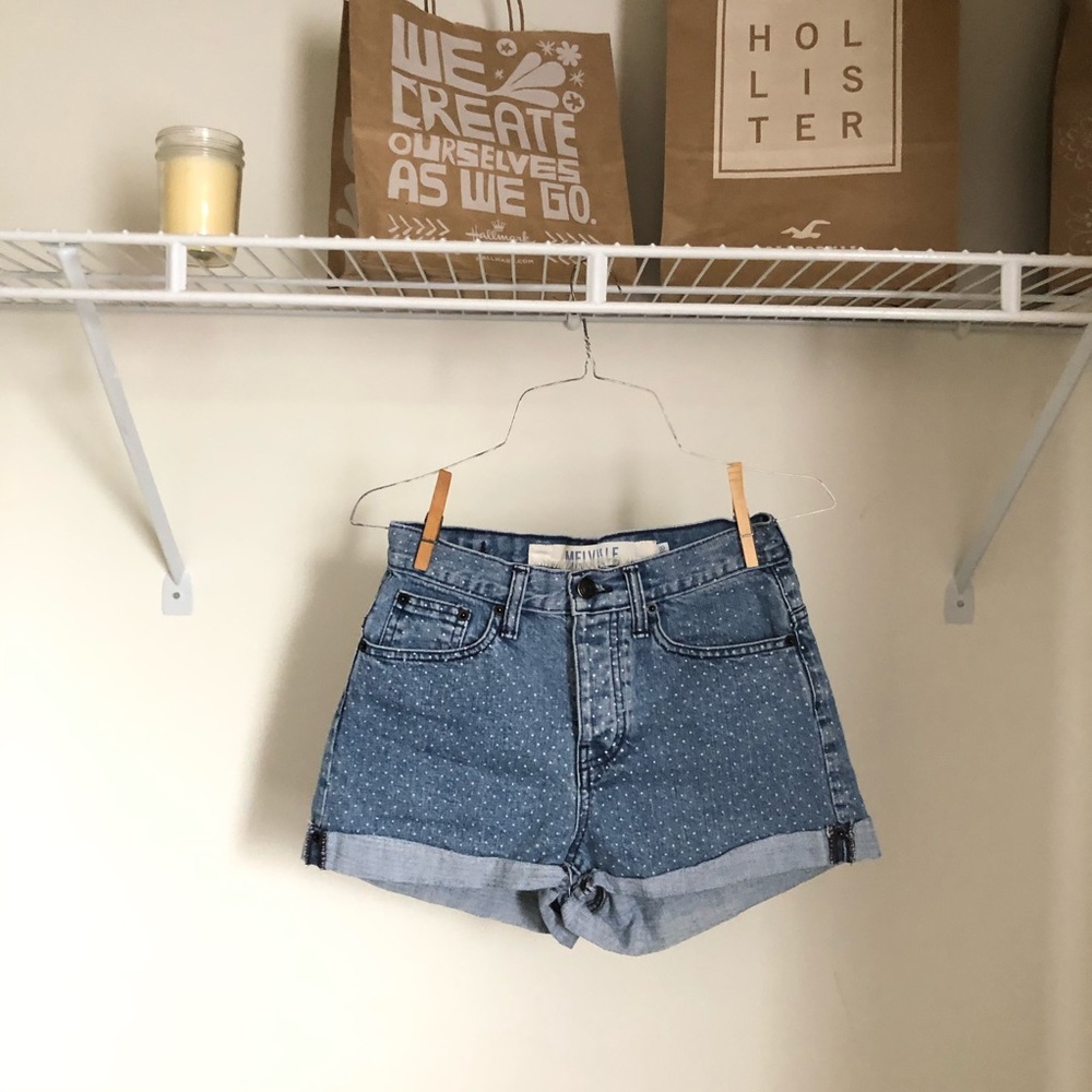 Brandy Melville Polka Dot Light Wash Jean Shorts - Picture 1 of 4
